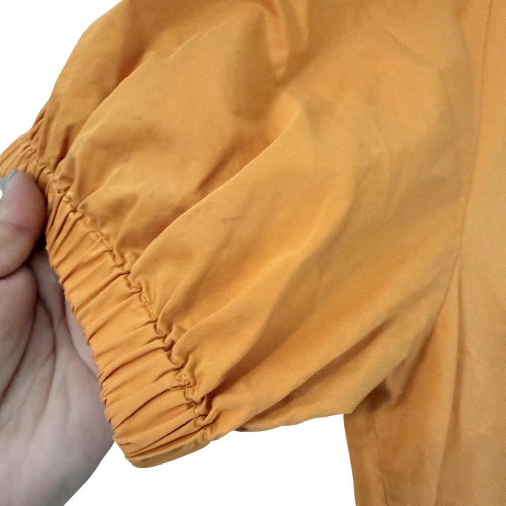 Tibi Orange Poplin Back Zip Puff Short Sleeve Blouse Womens Size 12 - Picture 4 of 7